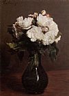 Vase Canvas Paintings - White Roses in a Green Vase
